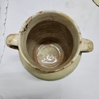 Tinaja vidriada con tapa con dos asas - muy bonita