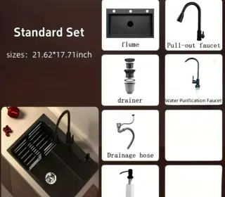 Fregadero Negro con Grifería y Dispensador