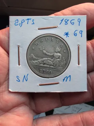 2 Pesetas Plata 1869 España