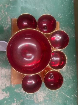 Juego 7 copas cristal Venecia oro y rojo