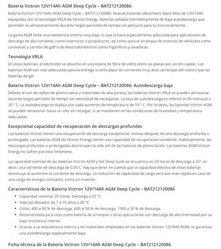 Batería AGM Victron Energy 12V 12AH/14AH