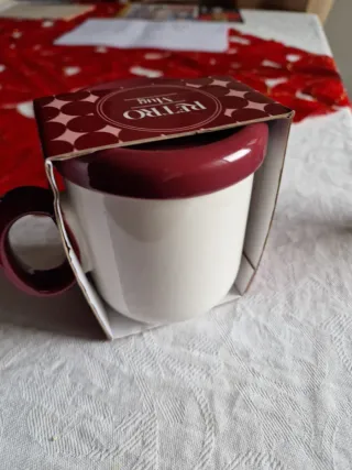 Tazza Retro Mug Ceramica Rossa Bianca