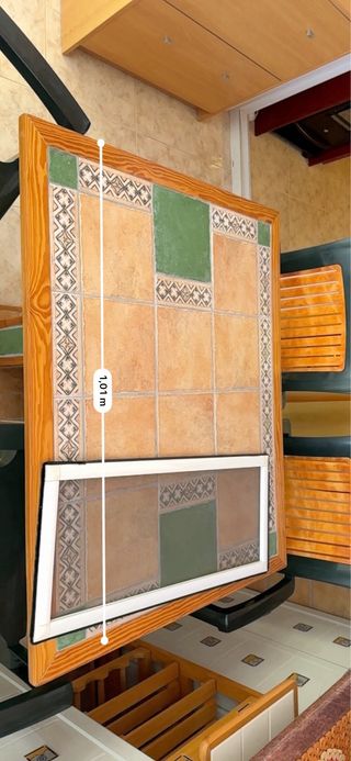 Mesa de jardín madera y cerámica