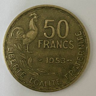 Moneda 5 Francos Francia 1953 Gallo