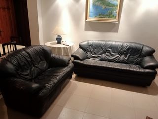 Divano 2 e 3 posti in pelle blu navy