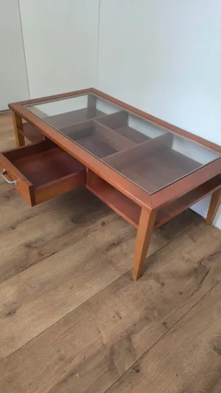 MESA BAJA CENTRO AUXILIAR MADERA Y CRISTAL
