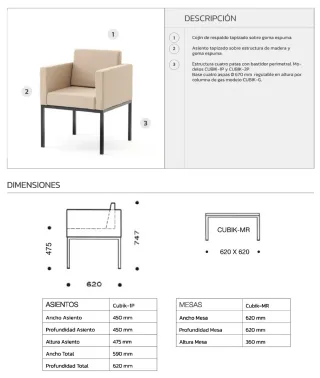 4 butacas + mesa Delaoliva salón o sala de espera
