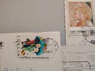 8 Cartoline Vintage Anni 80 con Francobolli Italia