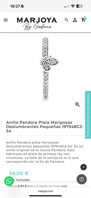 Anillo Pandora Corazón con Circonitas