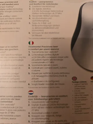 Logitech MX610 Mouse Laser Cordless Mano Sinistra