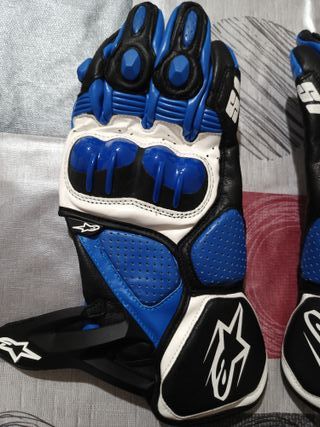 Guantes Moto Protección Azul Blanco Negro