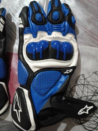 Guantes Moto Protección Azul Blanco Negro