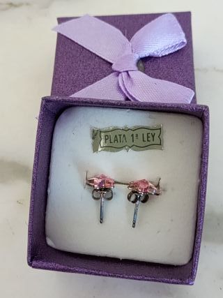 Pendientes Mariposa Swarovski Rosa y Plata