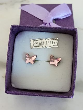 Pendientes Mariposa Swarovski Rosa y Plata