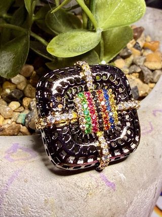 Anillo Plata 925 Baño Oro Negro Circonitas Multico