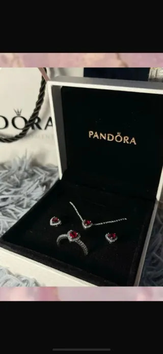 Conjunto Pandora Corazón Rojo y Plata