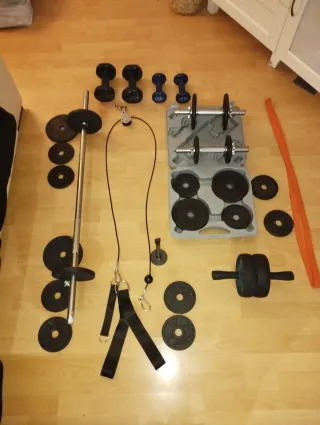 Kit Gimnasio Mancuernas, barras, poleas y mas leer