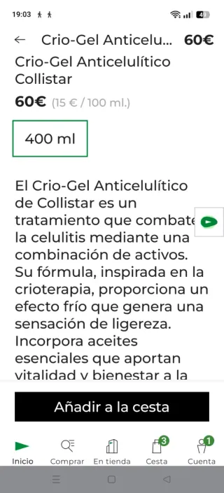 Anticelulítico Collistar Gel Criogénico  400ml