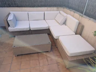 Conjunto Muebles Jardín Ratán y Cristal