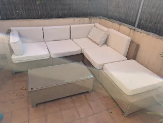 Conjunto Muebles Jardín Ratán y Cristal