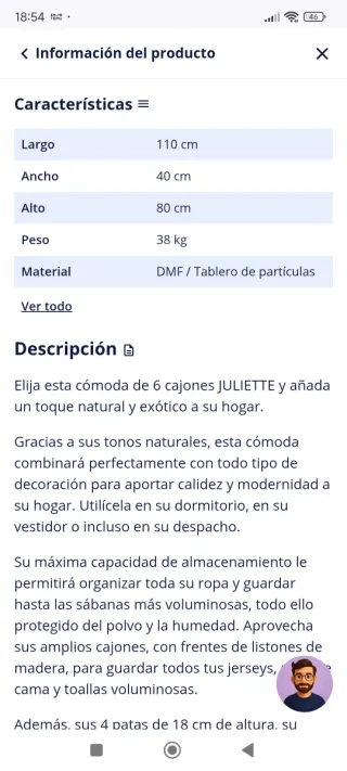 Cómoda de madera nueva sin abrir embalaje.