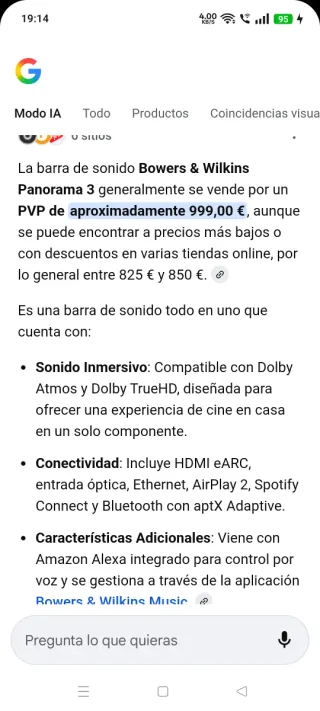 Barra de Sonido Bowers & Wilkins Panorama 3 Negra