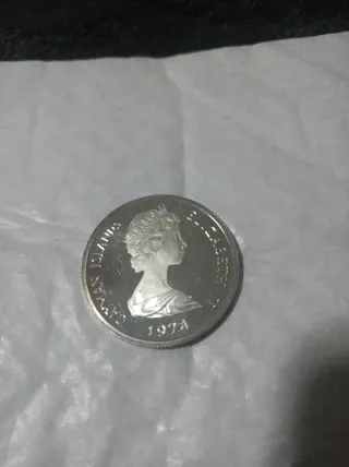 Moneda Islas Caimán 1974 plata 5 dolares
