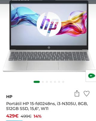 Portátil HP 15-fd0248ns i3-N305U 8GB 512GB SSD