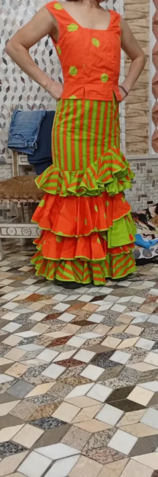Traje Flamenca Verde y Naranja