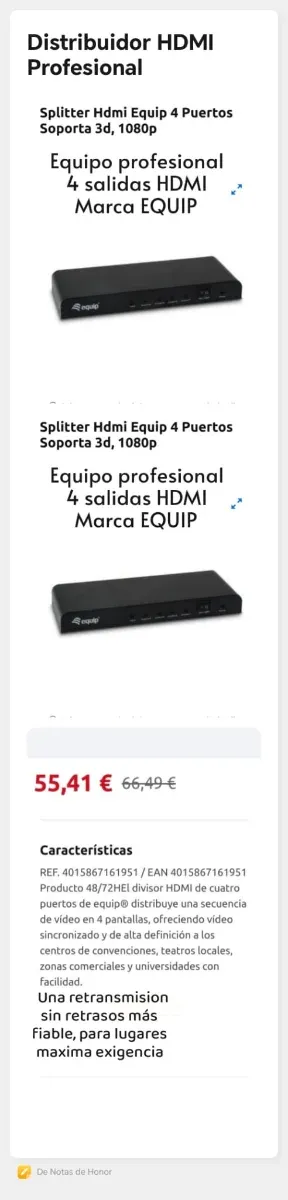 Distribuidor HDMI Profesional 4 Salidas