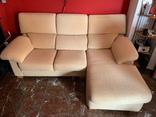 Sofá chaise longue tela beige 3 plazas