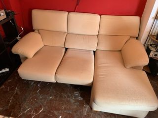 Sofá chaise longue tela beige 3 plazas