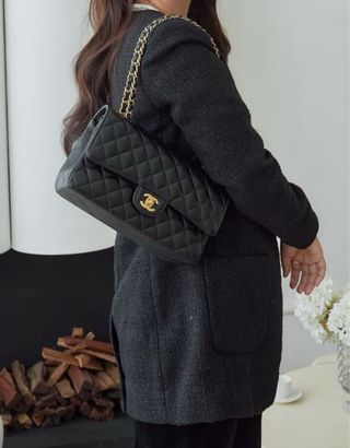 Borsa nera stile Chanel imbottita