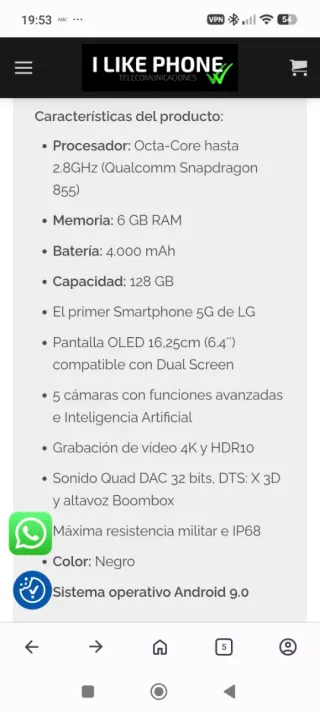 LG V50 ThinQ Nero 5G