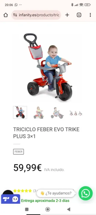 Triciclo Feber Rojo y Gris