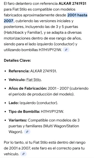 Faro Izquierdo Fiat Stilo 2002/ 2007/