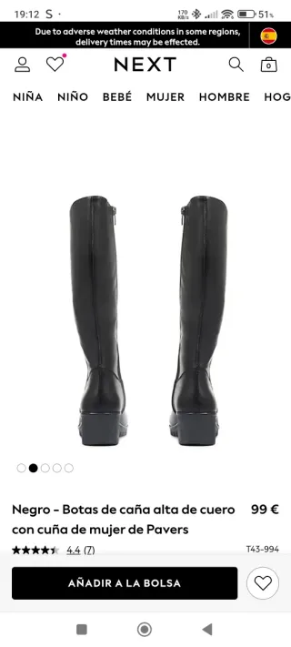 Botas de cuña Pavers negras piel mujer