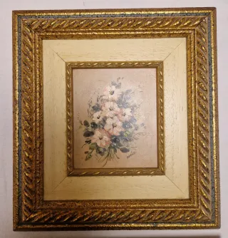 Dos Cuadritos al Óleo Flores Dorados