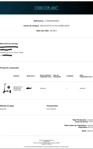 Patín Eléctrico Cecotec Bongo D40 XL Homologado
