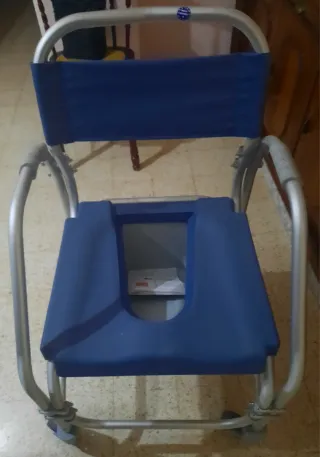 Silla WC azul y plateada