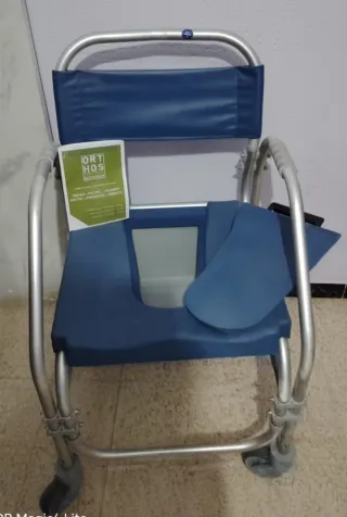 Silla WC azul y plateada