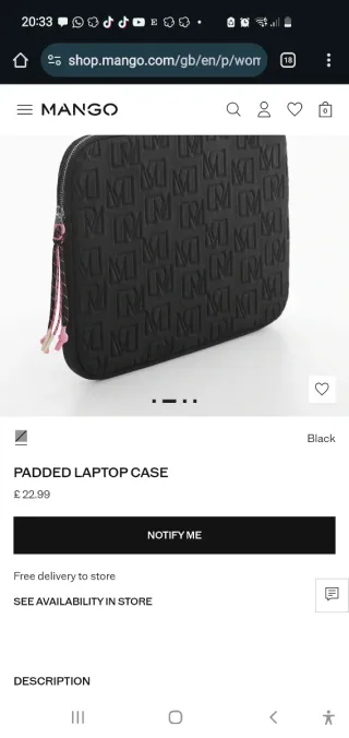 Funda portátil Alcolchada Mango negra logo M