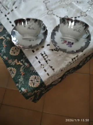Servizio 2 tazze da tè con piattini lui e lei