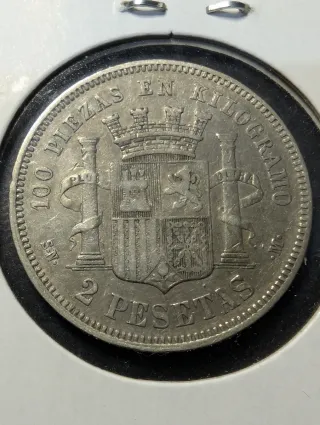 Moneda 2 pesetas 1870*70 plata