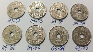 Lote 8 monedas 50 cent. Franco España varias fecha