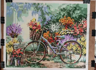 Lamina Pintura a mano por Números Bicicleta Flores