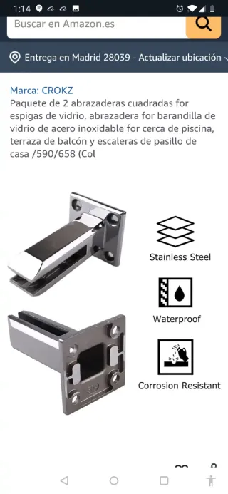 Abrazadera de fijación de vidrio