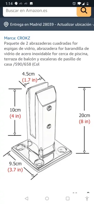 Abrazadera de fijación de vidrio