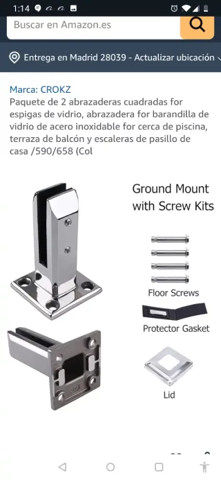 Abrazadera de fijación de vidrio