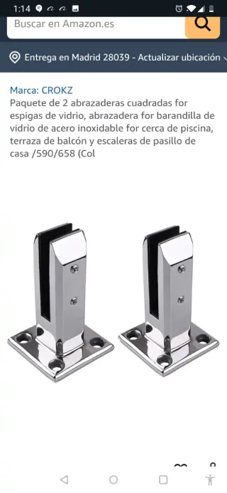 Abrazadera de fijación de vidrio